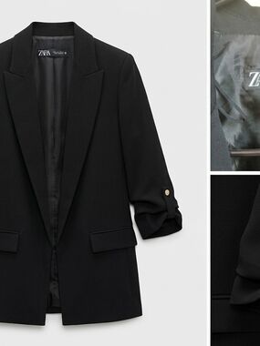 Zara Black Men's Blazer with Rolled Sleeve Detail